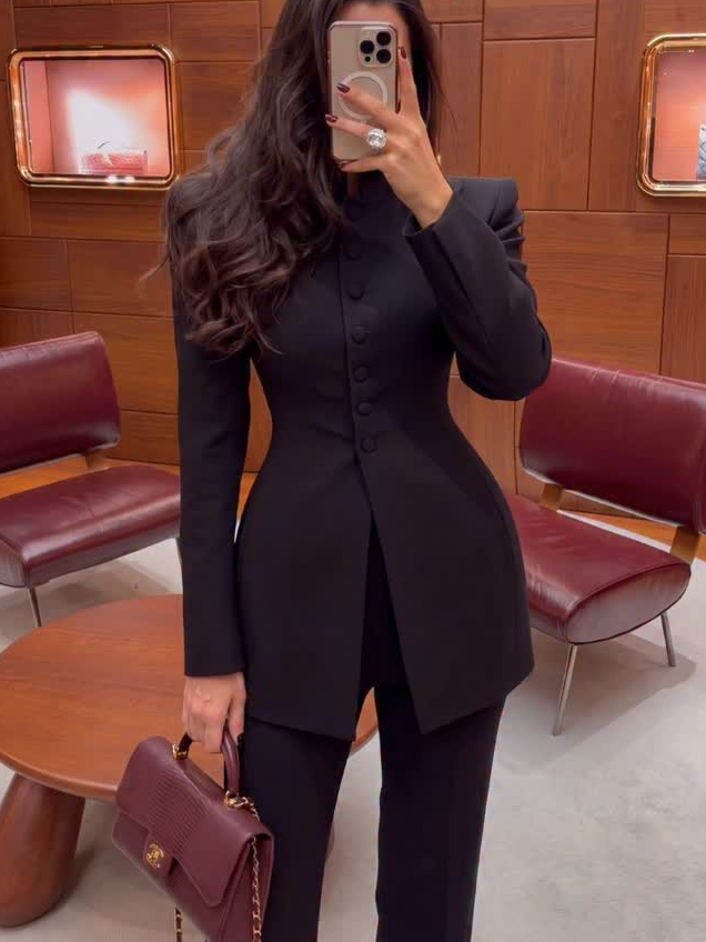 Women 2 Piece Suit Mandarin Co - Womens Blazer recension och pris
