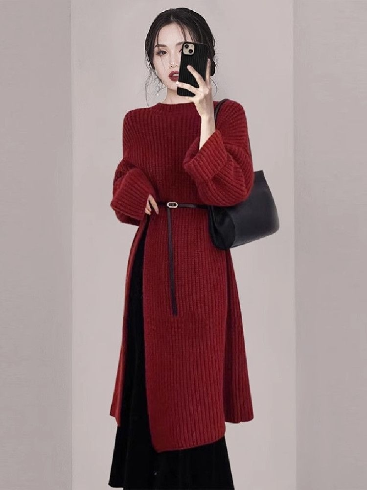 Women Elegant Red Knit Dress A - Women'S Red Formal Wear recension och pris
